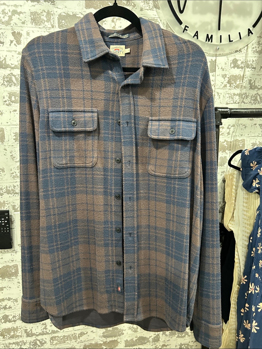 Faherty Blue and Brown Plaid Button-Down Shirt